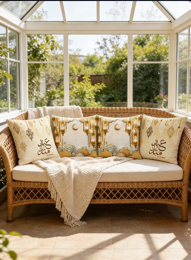 يواوليتي أغطية وسائد رمضان، 4 قطع زينة رمضان ذهبية، أغطية وسائد على شكل قمر لتزيين أريكة المنزل (45 * 45 سم) - Image 5